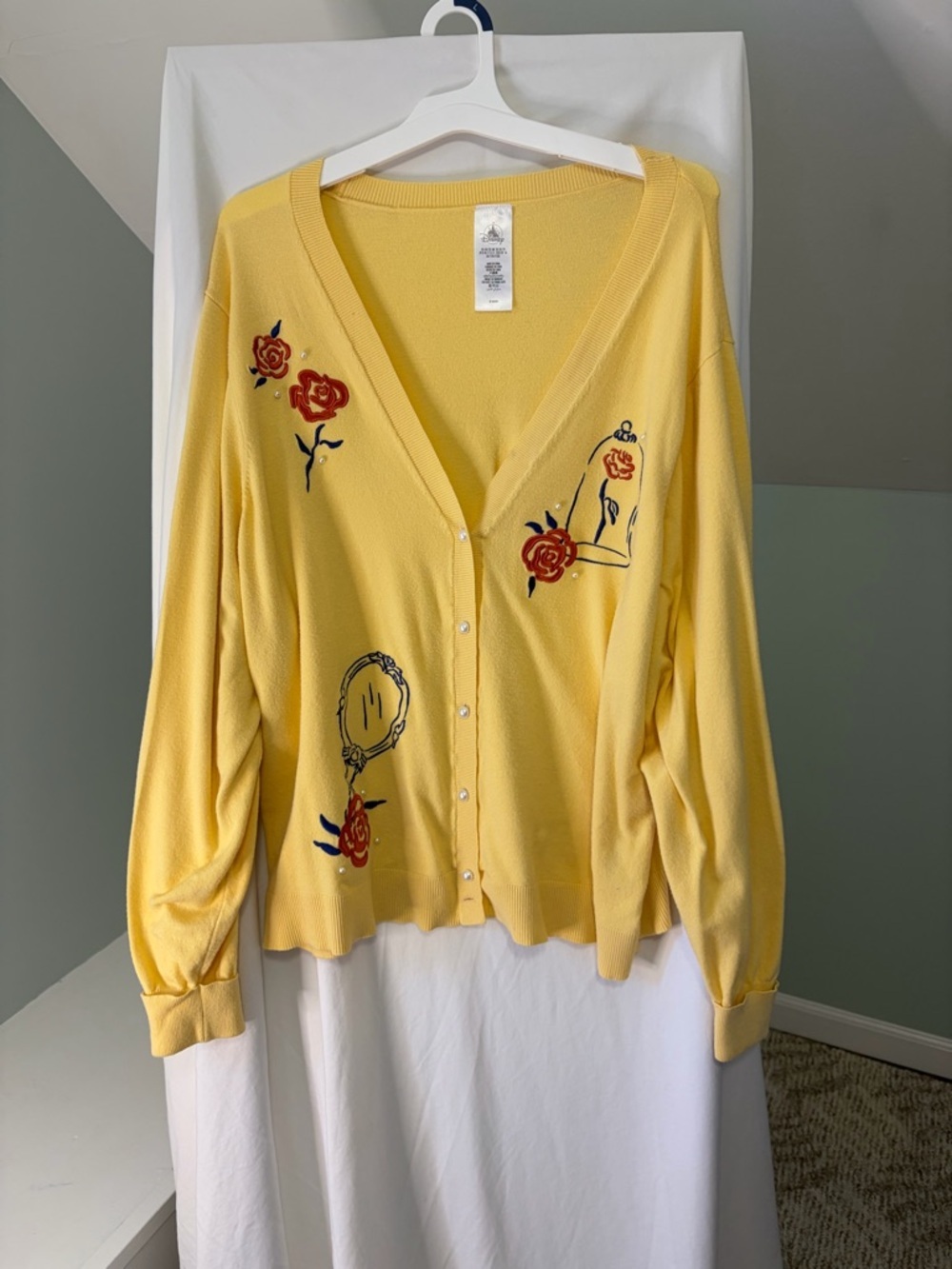 Disneys Princess Belle Womens Yellow Floral Embroidered V-Neck Cardigan 2XL